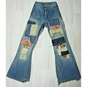 Vintage 1960's Dubbleware Flared Denim Jeans Hand Patched Patchwork 25" x 31"